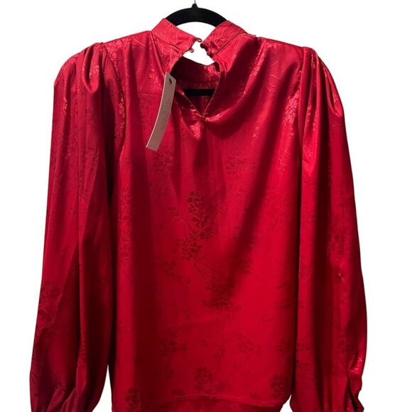 NWT VICI Aretha Satin Embossed Balloon Sleeve Blouse Burgundy - S - Picture 5 of 6